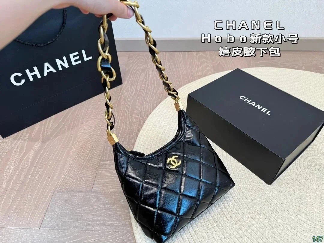 Chanel Hobo Small Bag with Quilted Patent Leather and Gold-Chain Strap | 7569309197